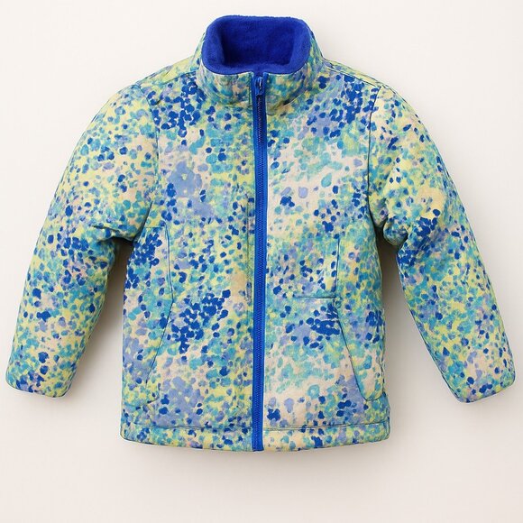 The North Face Girls XS Blue Patterned Reversible Mossbud Fleece Winter Jacket - Picture 1 of 8